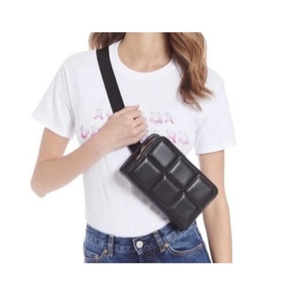 Amanda Uprichard Handbags - Amanda Uprichard Belt Bag Black Vegan Leather Gold Hardware Travel‎ Purse New